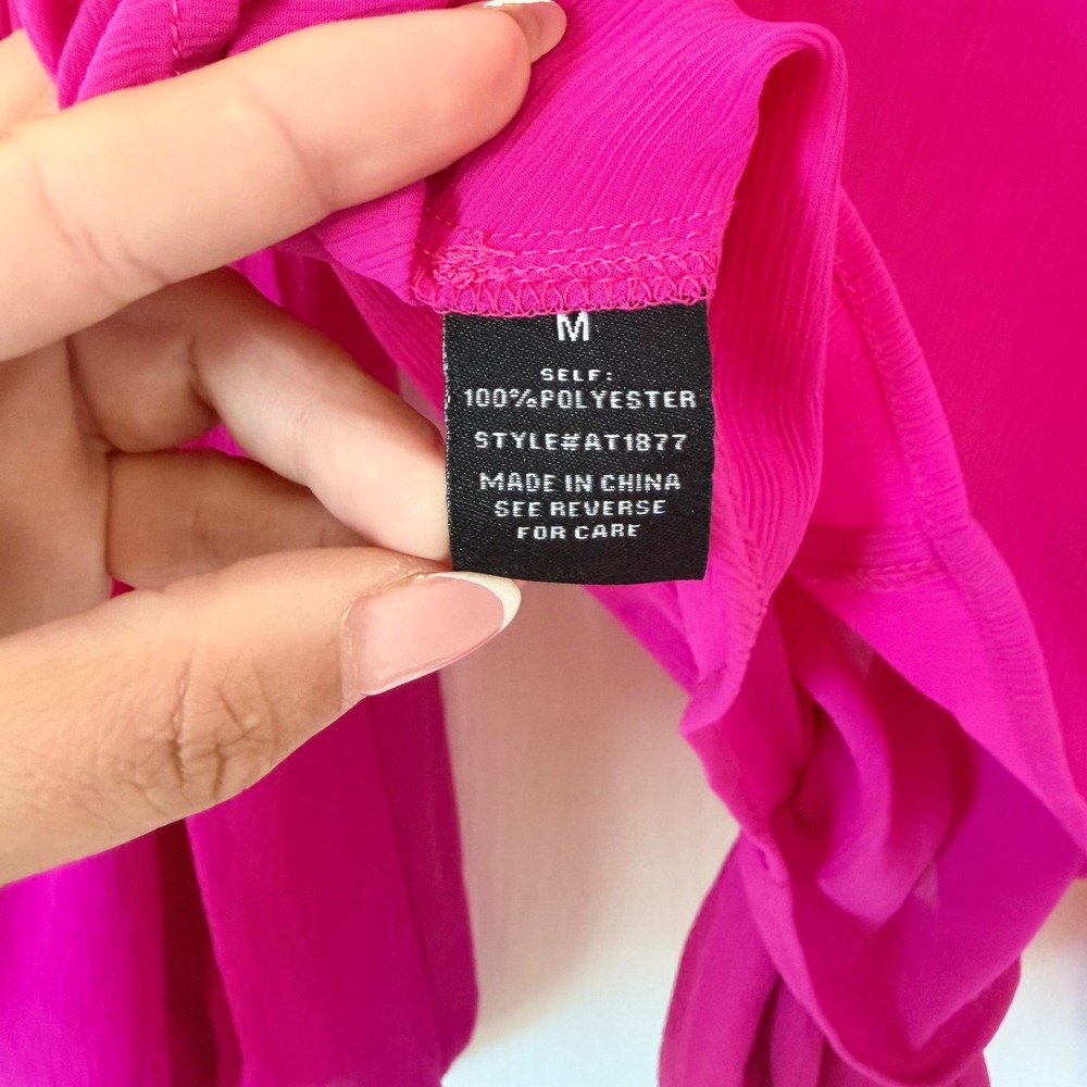 VICI Magenta Tie Front Balloon Sleeve Blouse AT1877 Medium Barbiecore Boho Pink - Picture 10 of 10
